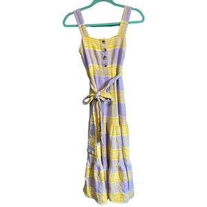 Urban Outfitters Lavender & Yellow Plaid Tiered Ruffle Dress Women's XS